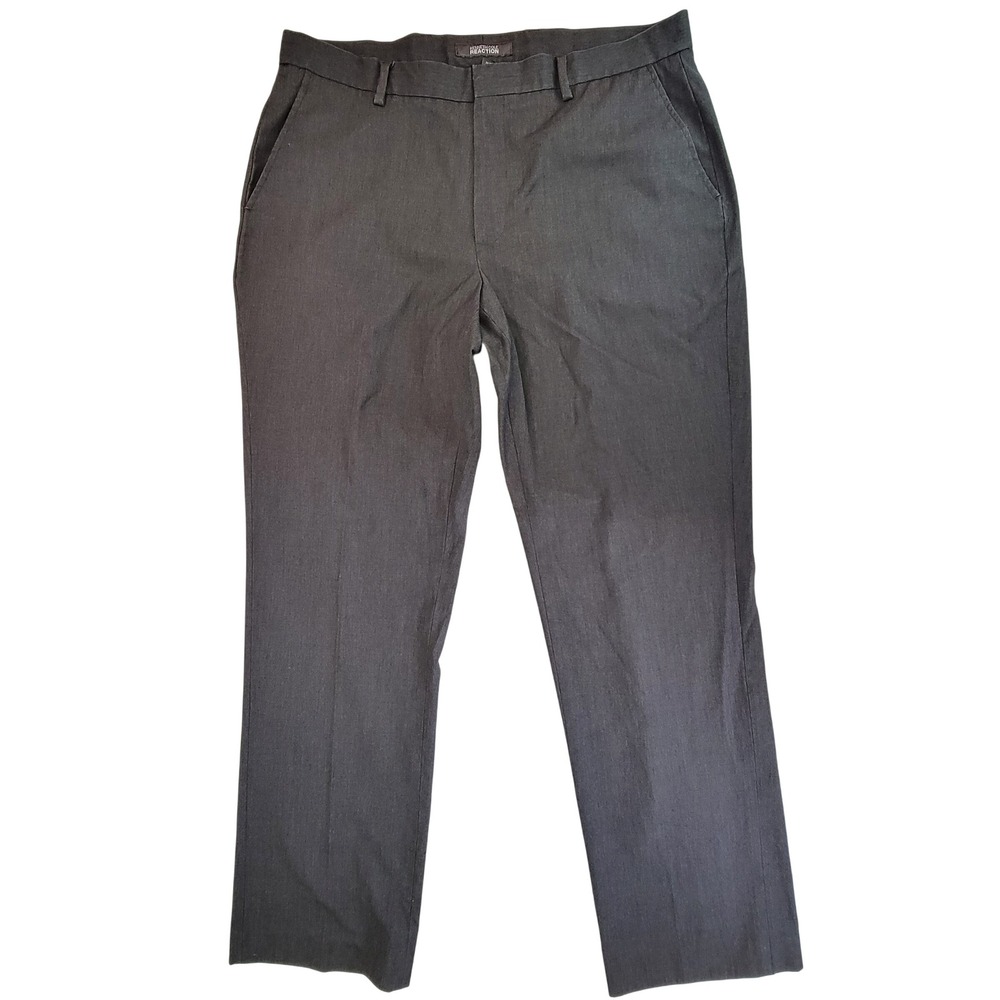 Kenneth Cole Reaction Men's Gray Dress Pants Size 36x32 Flat Front Straight Leg